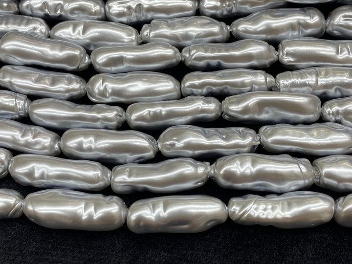 15“ 9x22mm Silver Gray Baroque Stick tube Imitation Pearl Beads