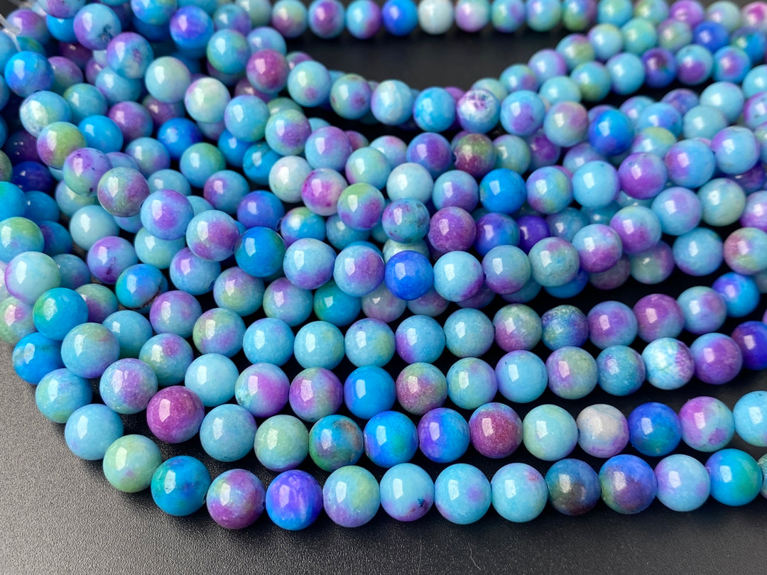 15.25" 8mm Dyed Rainbow color Mashan jade round beads, multi color gemstone