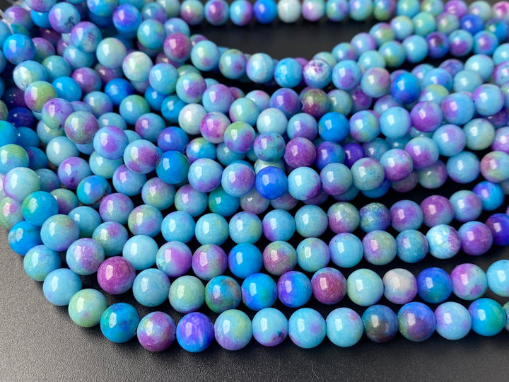 15.25" 8mm Dyed Rainbow color Mashan jade round beads, multi color gemstone