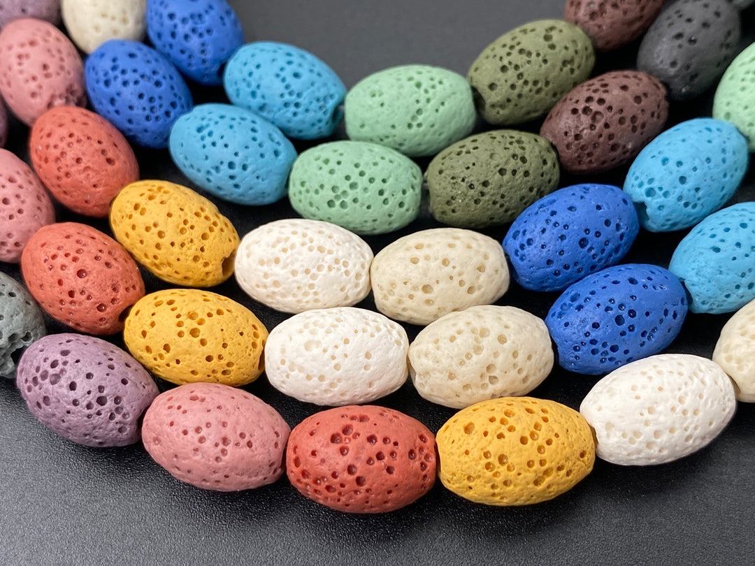 8x12mm yellow blue Green Rainbow color Lava oval beads, 15.5"