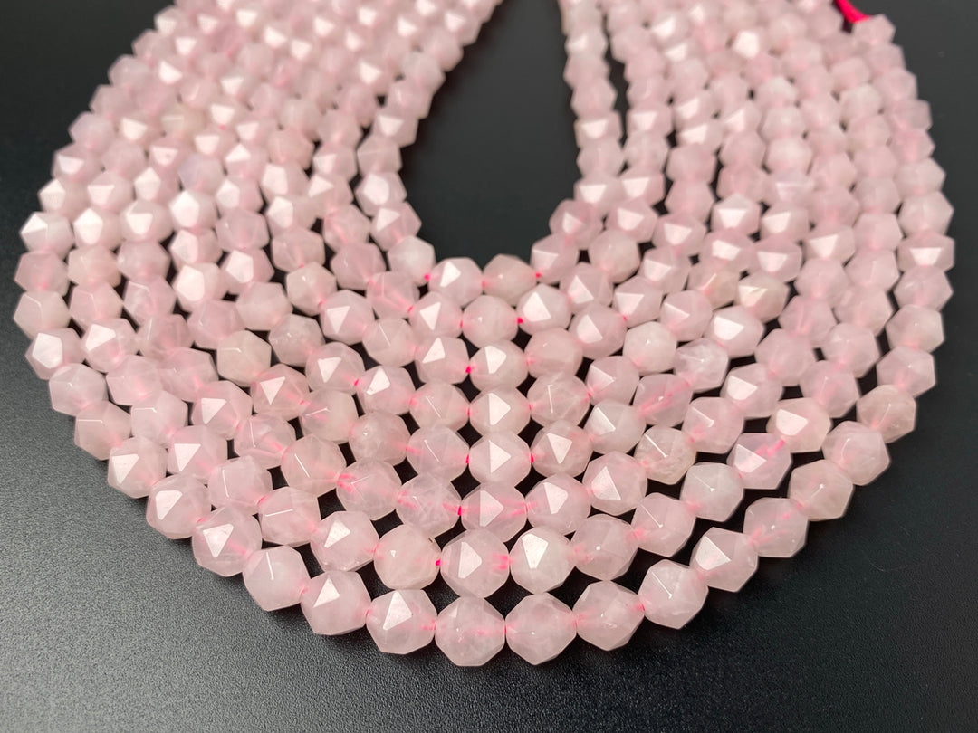 15.5" Rose quartz 8mm/10mm round faceted beads, pink gemstone