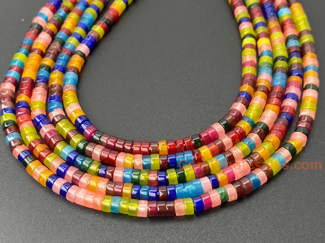 2x4mm Red blue green multi color Dyed jade Heishi beads, 15"