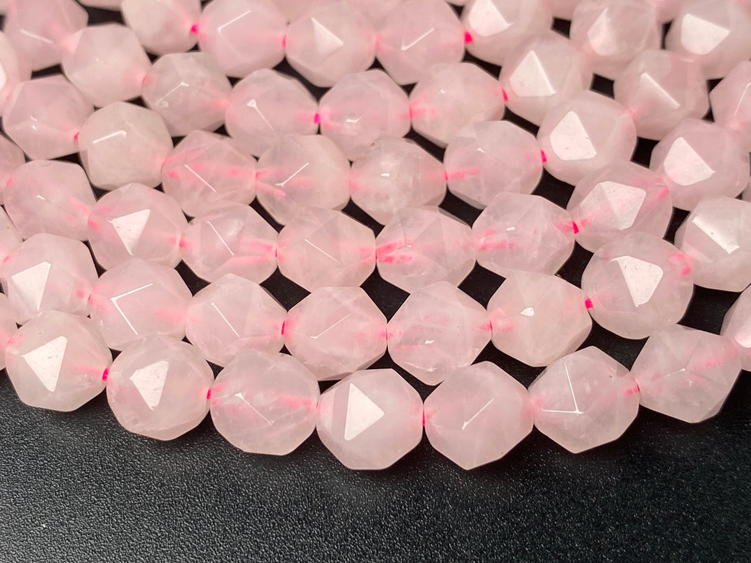 15.5" Rose quartz 8mm/10mm round faceted beads, pink gemstone