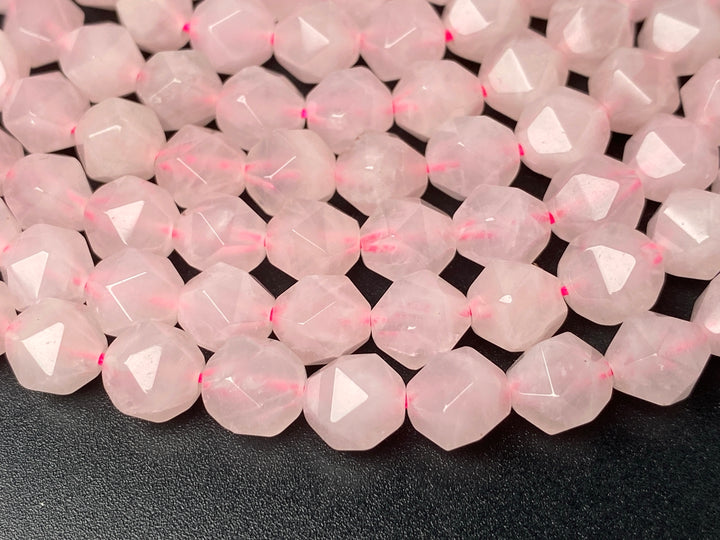 15.5" Rose quartz 8mm/10mm round faceted beads, pink gemstone