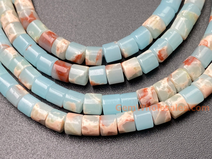 15.5" 4x4mm light blue emperor/impression jasper round tube beads