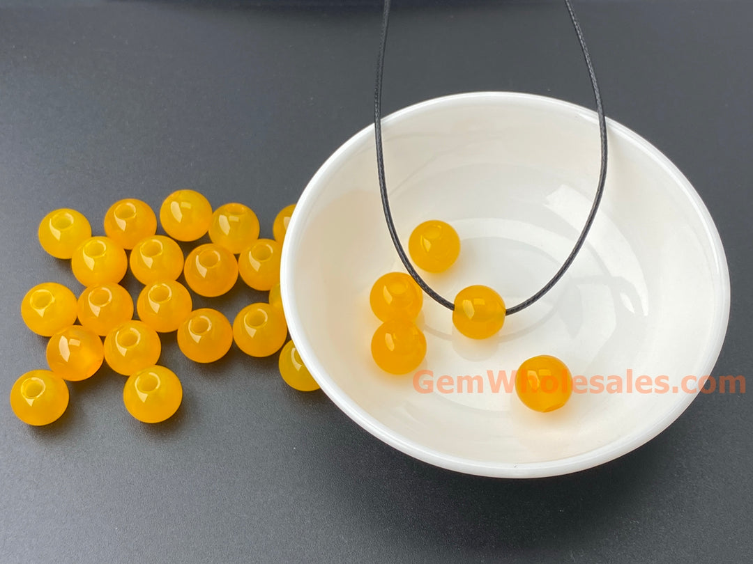 20 perles rondes en agate jaune de 10 mm, grand trou de 3 mm