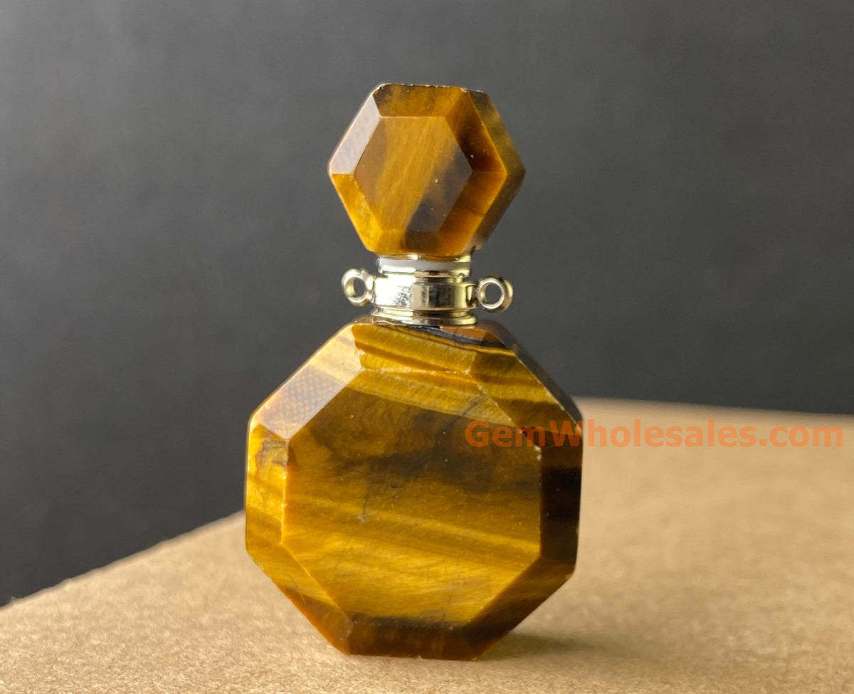 20x37mm Natural Yellow tiger eye stone Octagon perfume bottle Silver