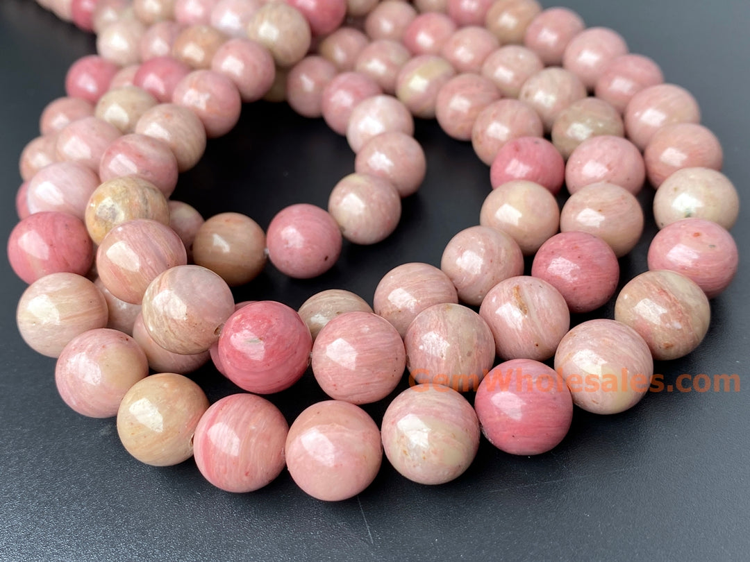 15.5" 12mm natural Rhodonite stone round jewelry beads