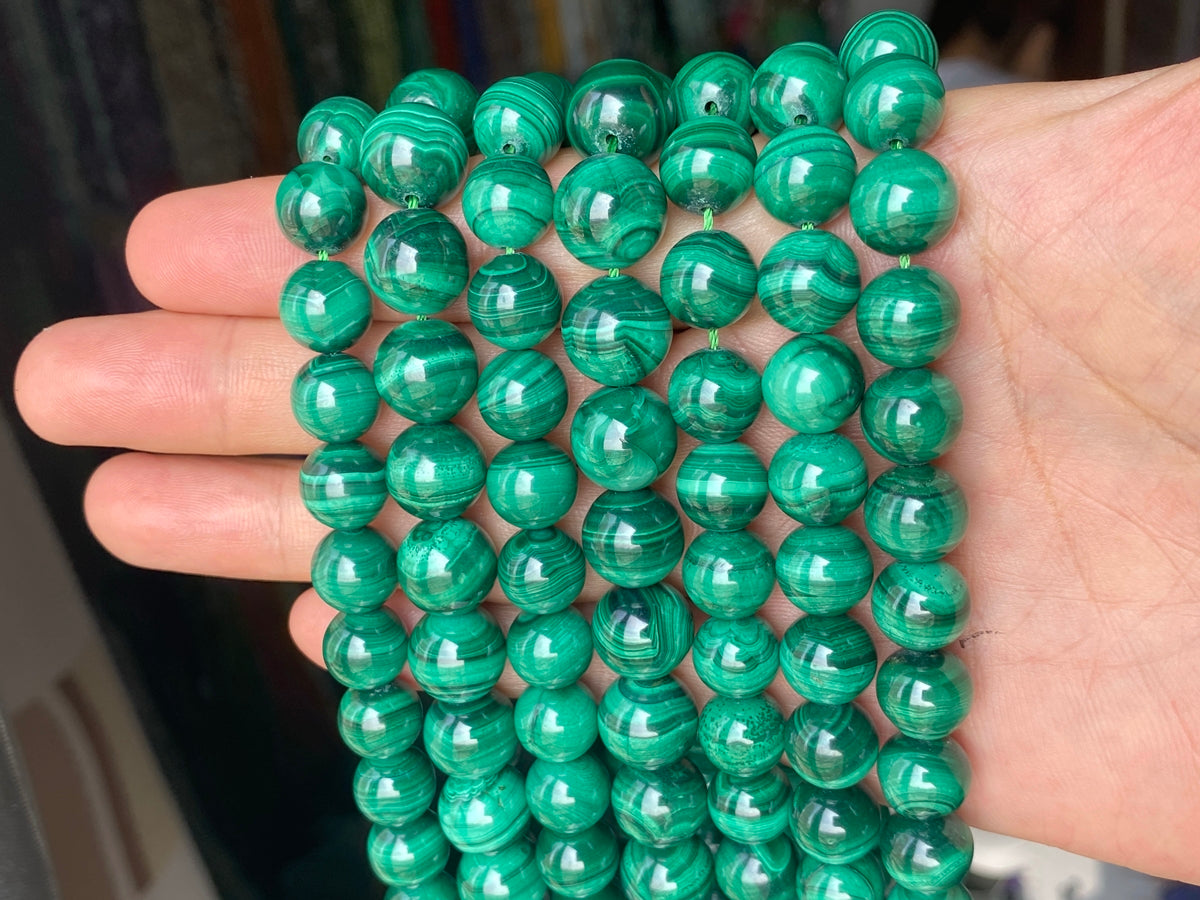 15.5" 10mm Genuine natural malachite round beads, Green DIY beads A