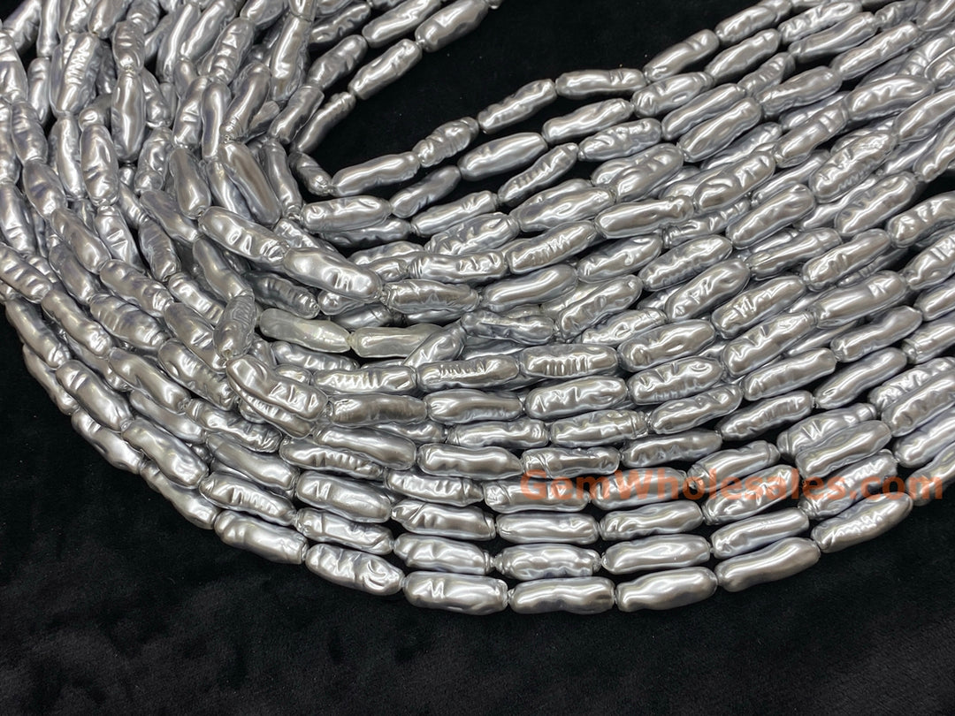 15“ 9x22mm Silver Gray Baroque Stick tube Imitation Pearl Beads