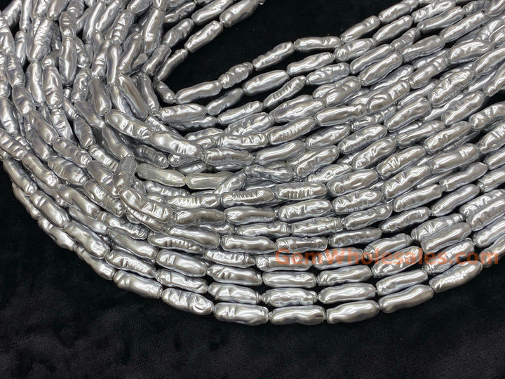 15“ 9x22mm Silver Gray Baroque Stick tube Imitation Pearl Beads