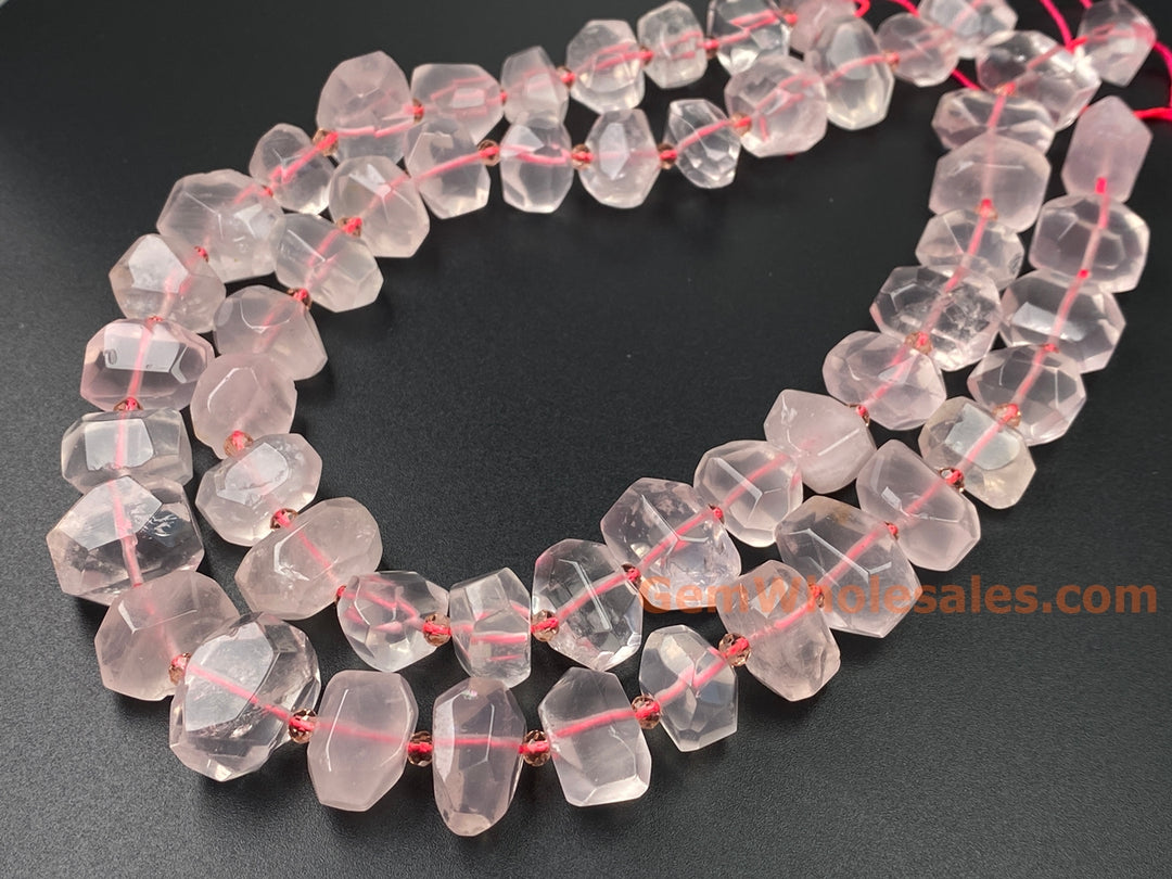 15.5" Natural Rose Quartz 15~20mm faceted nugget pendant beads