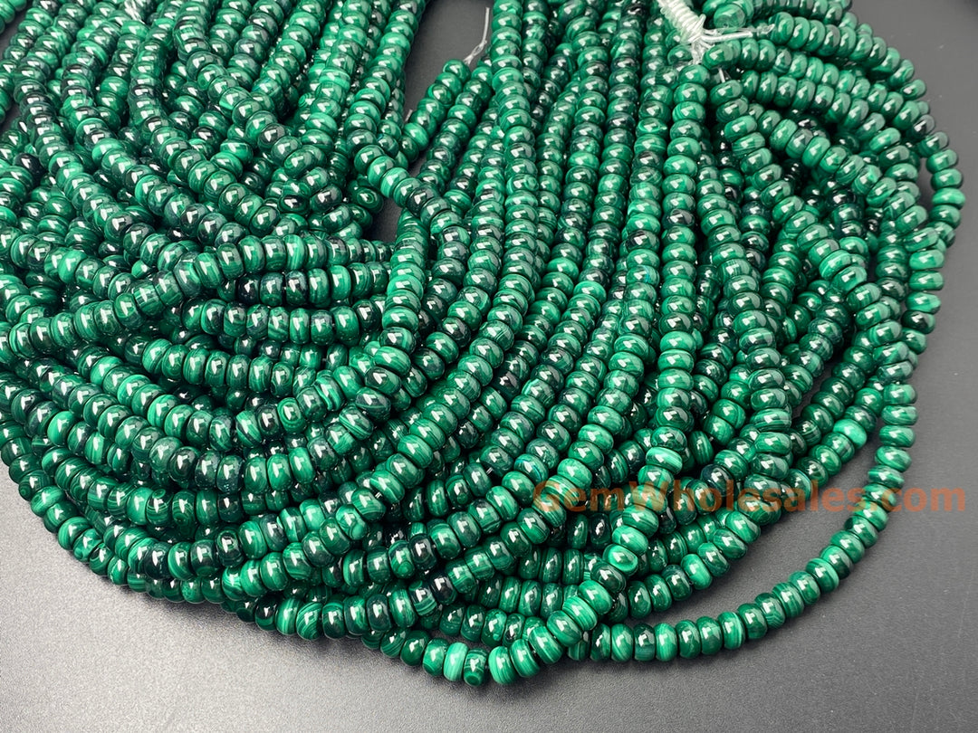 15.5" 4x8mm Genuine natural malachite stone rondelle/Button beads