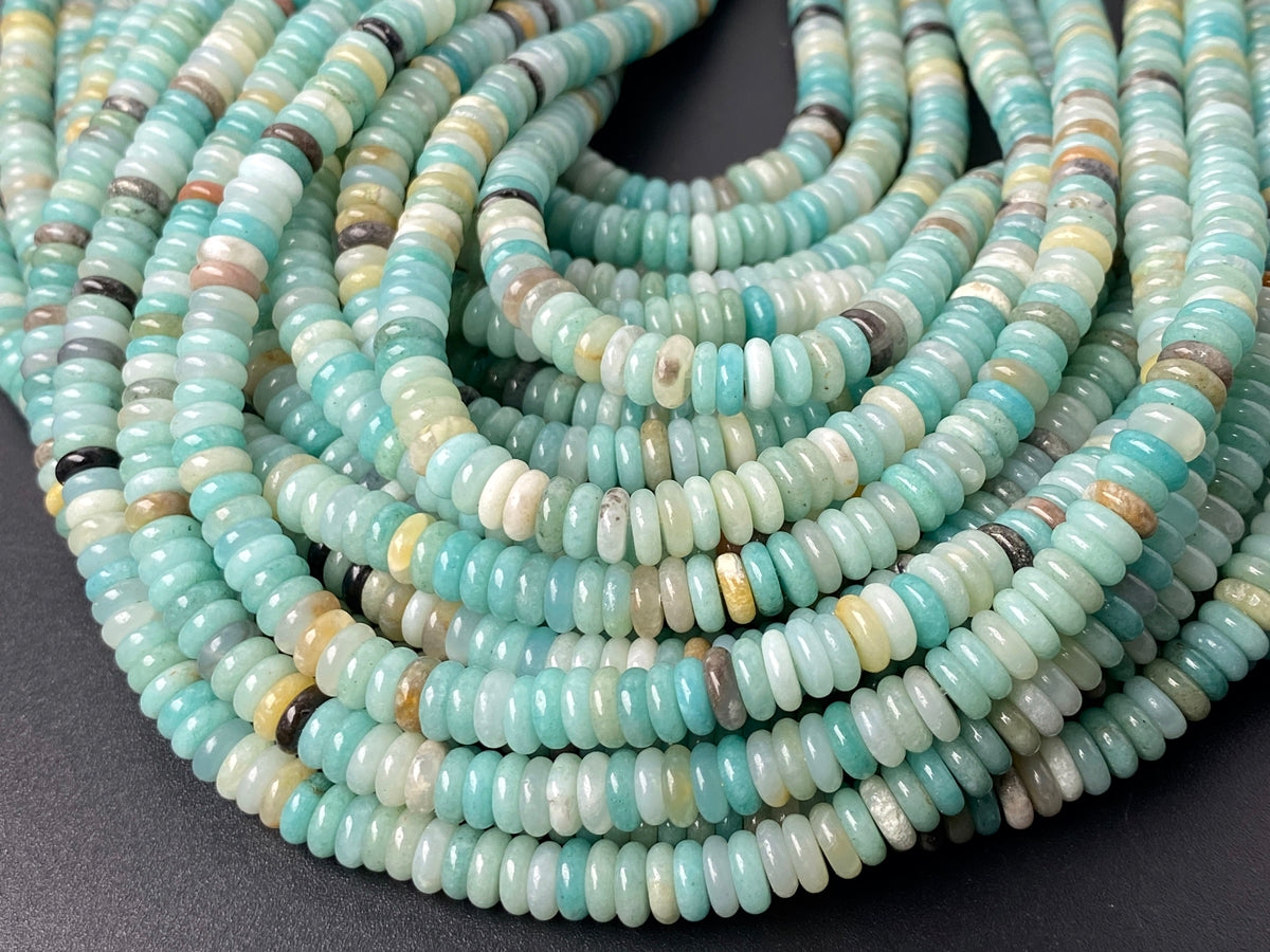 15.25" 2x6mm Natural Amazonite stone rondelle heishi spacer beads