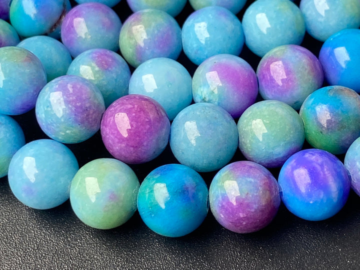15.25" 8mm Dyed Rainbow color Mashan jade round beads, multi color gemstone