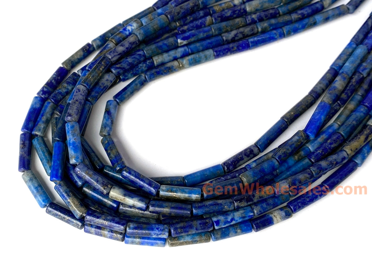 15.5" 4x13mm Natural lapis lazuli stone round tube beads