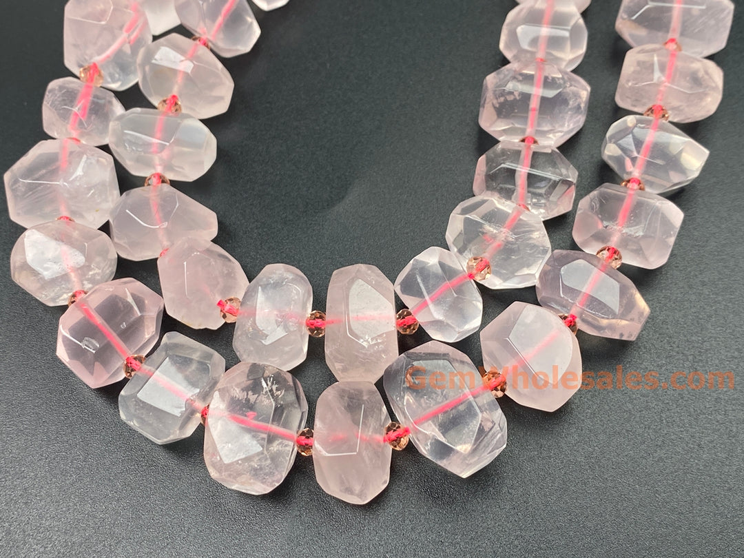 15.5" Natural Rose Quartz 15~20mm faceted nugget pendant beads