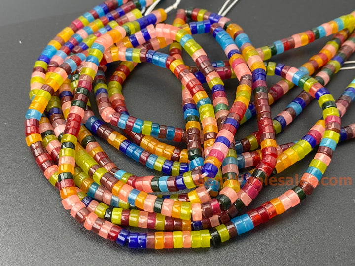 2x4mm Red blue green multi color Dyed jade Heishi beads, 15"