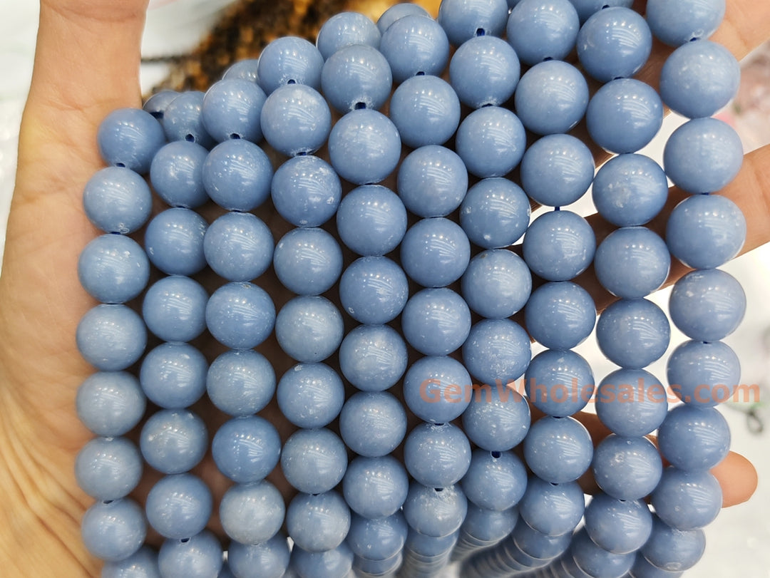 15.5" 12mm Natural blue angelite stone round beads