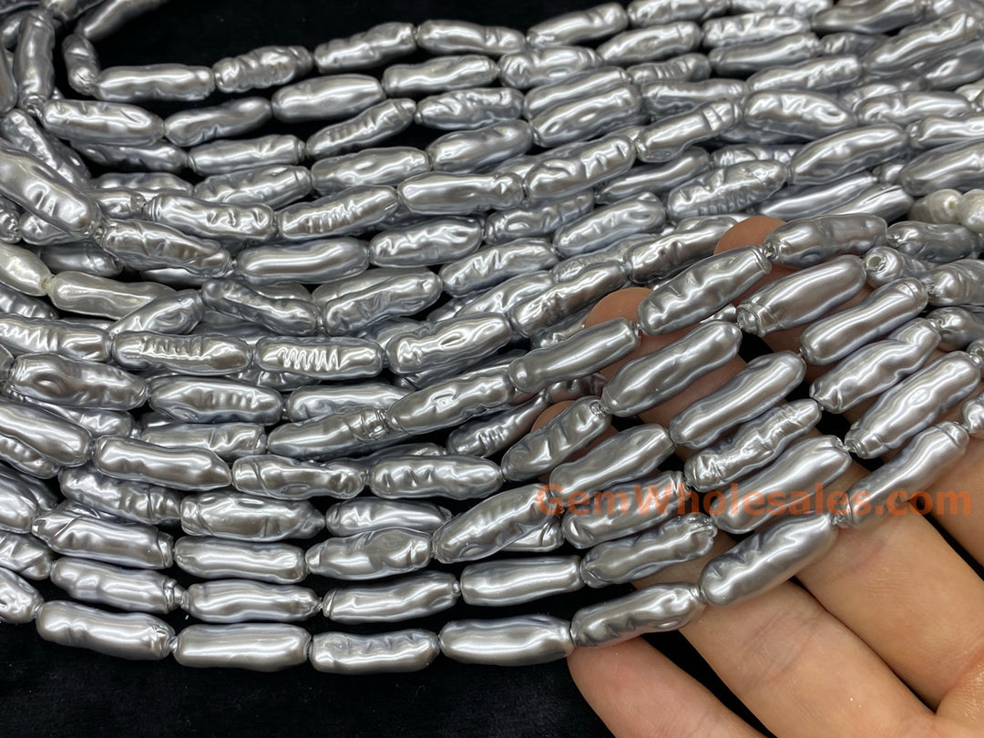 15“ 9x22mm Silver Gray Baroque Stick tube Imitation Pearl Beads