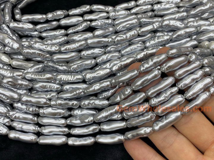 15“ 9x22mm Silver Gray Baroque Stick tube Imitation Pearl Beads