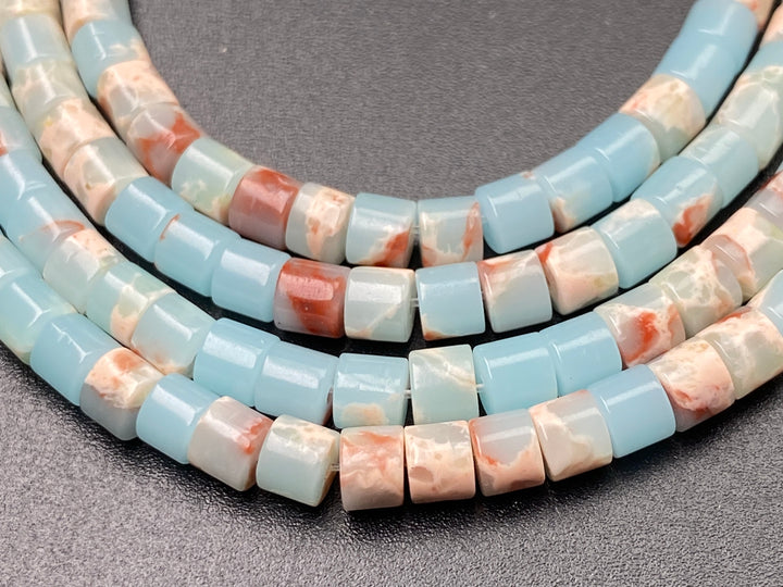15.5" 4x4mm light blue emperor/impression jasper round tube beads