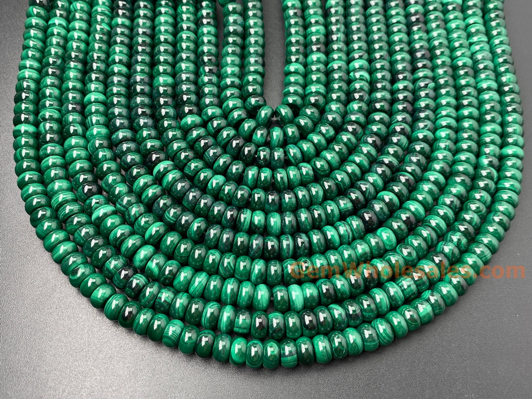 15.5" 4x8mm Genuine natural malachite stone rondelle/Button beads