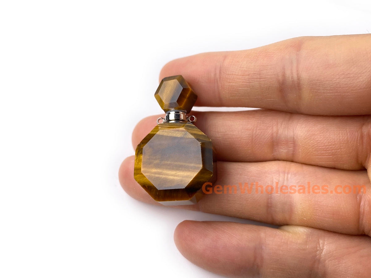 20x37mm Natural Yellow tiger eye stone Octagon perfume bottle Silver