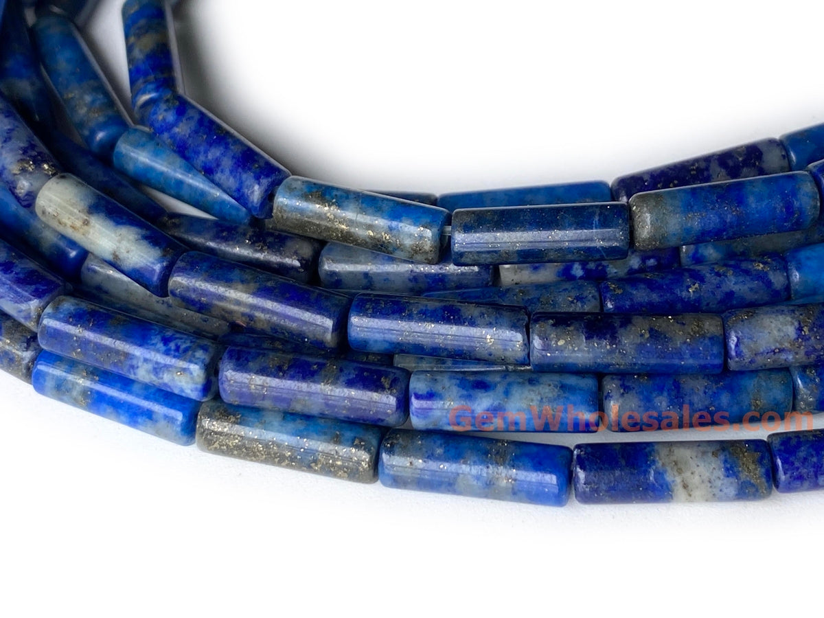 15.5" 4x13mm Natural lapis lazuli stone round tube beads