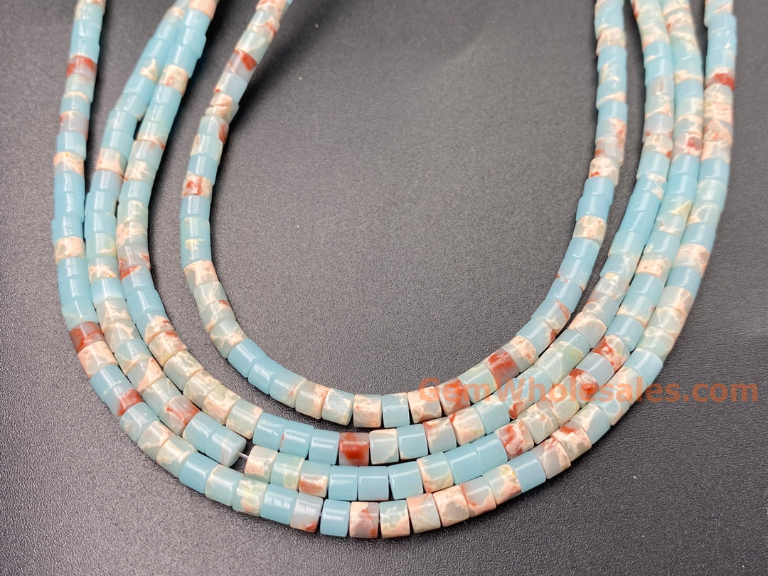 15.5" 4x4mm light blue emperor/impression jasper round tube beads