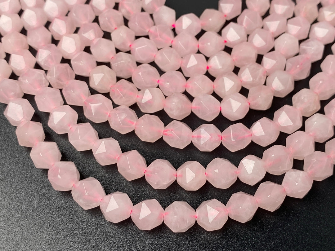 15.5" Rose quartz 8mm/10mm round faceted beads, pink gemstone