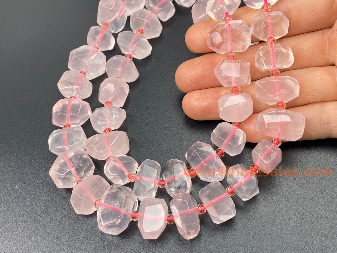 15.5" Natural Rose Quartz 15~20mm faceted nugget pendant beads