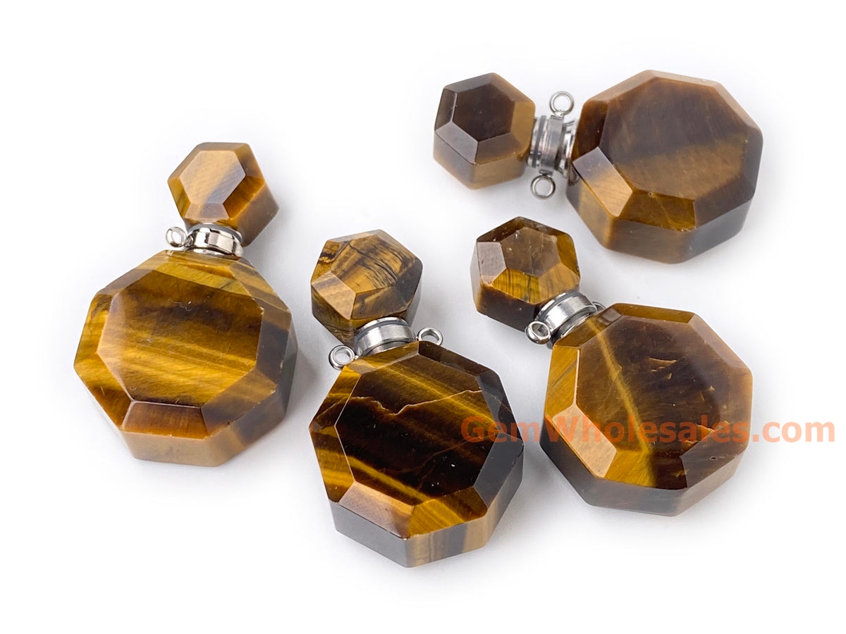 20x37mm Natural Yellow tiger eye stone Octagon perfume bottle Silver