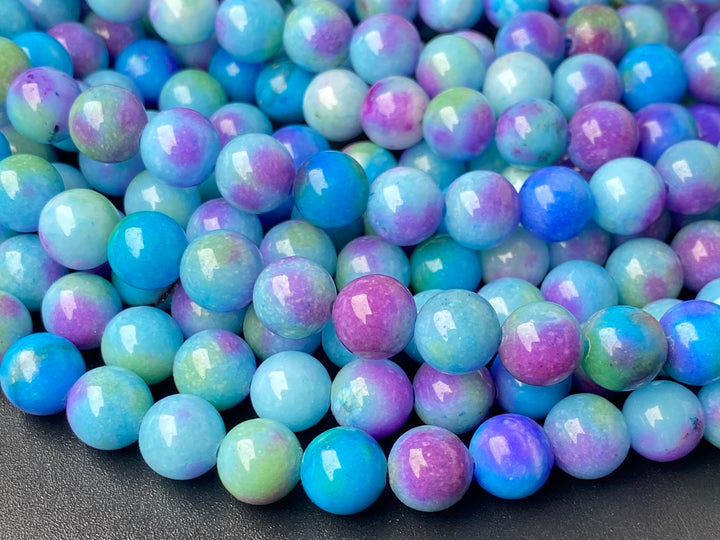 15.25" 8mm Dyed Rainbow color Mashan jade round beads, multi color gemstone