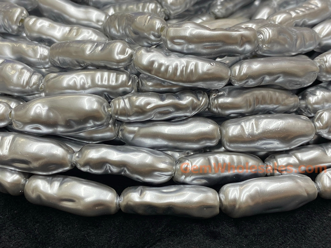 15“ 9x22mm Silver Gray Baroque Stick tube Imitation Pearl Beads