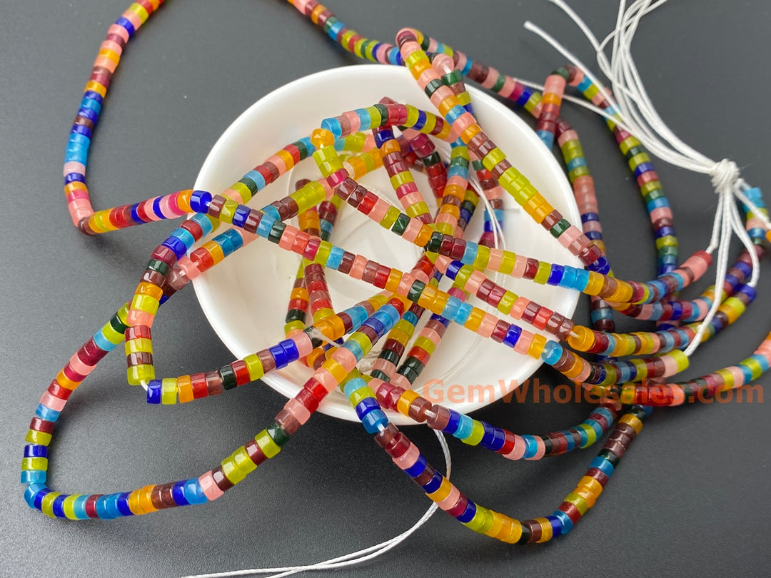2x4mm Red blue green multi color Dyed jade Heishi beads, 15"