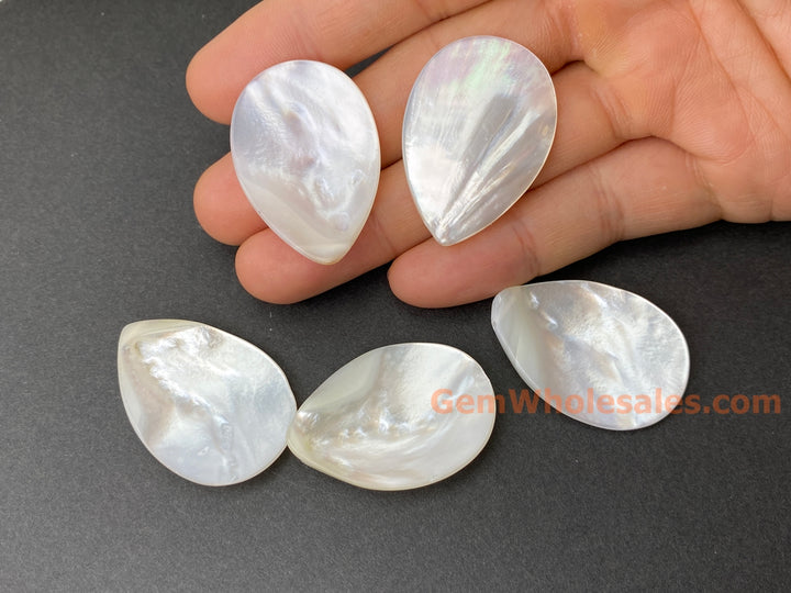 Natural white mother of pearl MOP 25x35mm teardrop beads, 15.5"