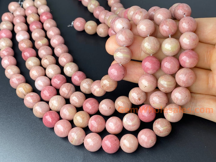 15.5" 12mm natural Rhodonite stone round jewelry beads
