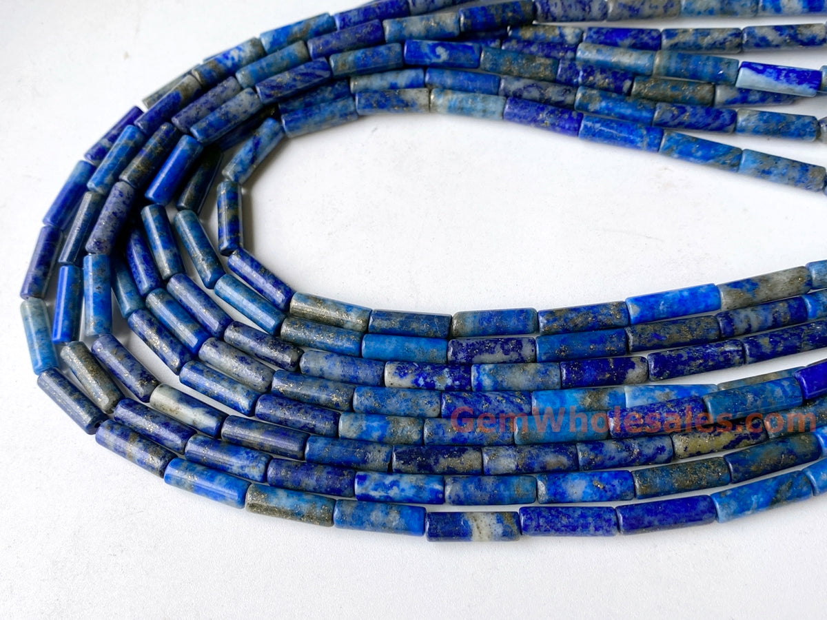 15.5" 4x13mm Natural lapis lazuli stone round tube beads