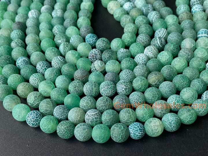 15" 8mm/10mm/12mm matte green fire dragon veins Agate Round beads
