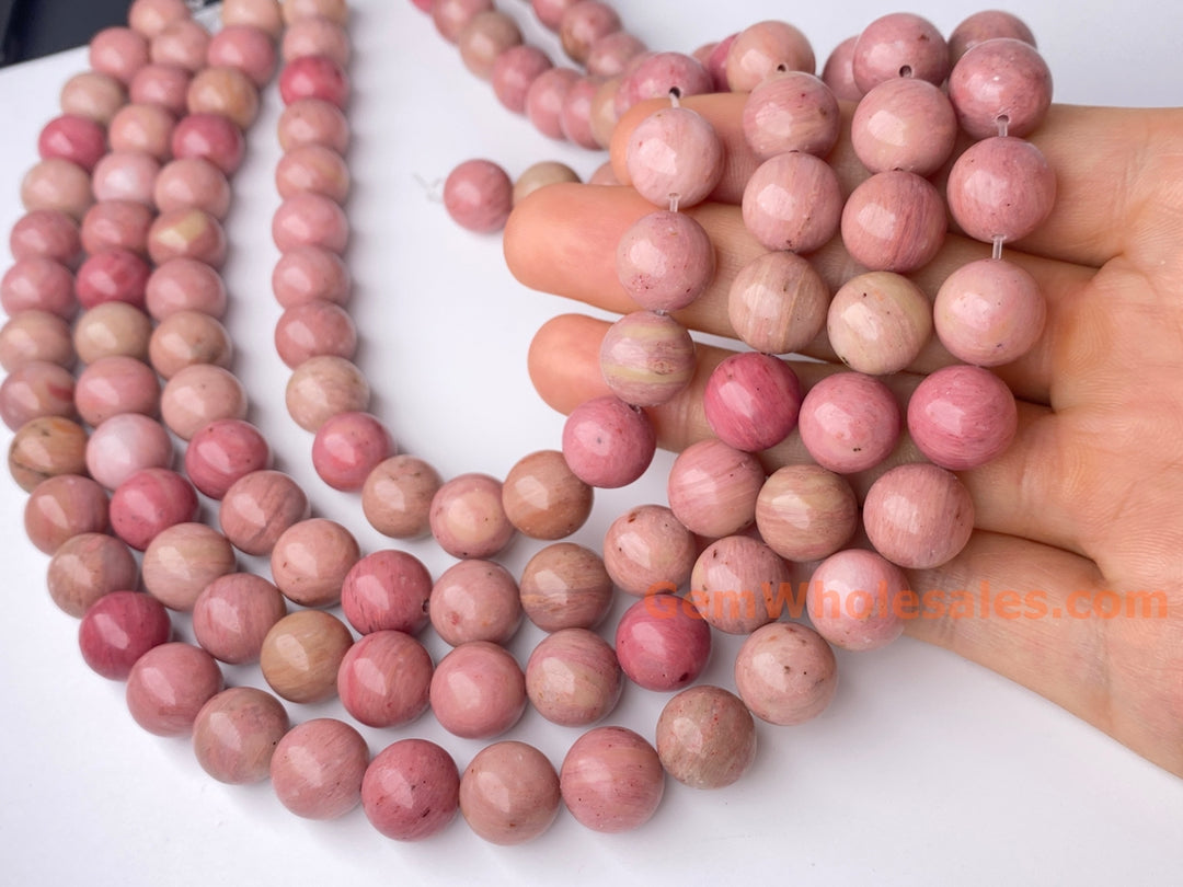 15.5" 12mm natural Rhodonite stone round jewelry beads