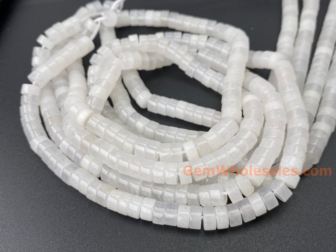 15.5" 3x6mm Natural white jade heishi disc jewelry beads