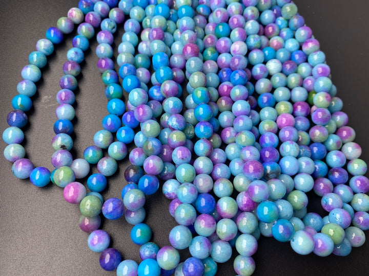 15.25" 8mm Dyed Rainbow color Mashan jade round beads, multi color gemstone