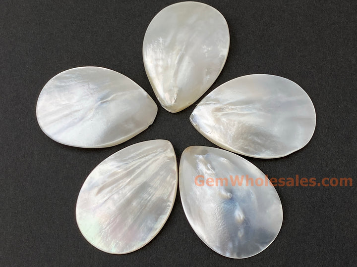 Natural white mother of pearl MOP 25x35mm teardrop beads, 15.5"