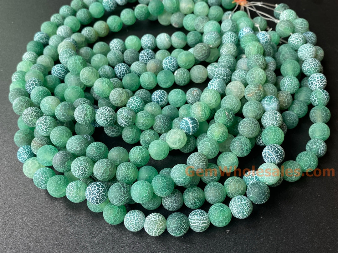 15" 8mm/10mm/12mm matte green fire dragon veins Agate Round beads