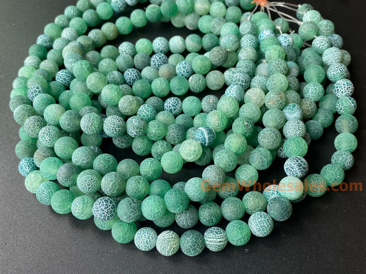 15" 8mm/10mm/12mm matte green fire dragon veins Agate Round beads