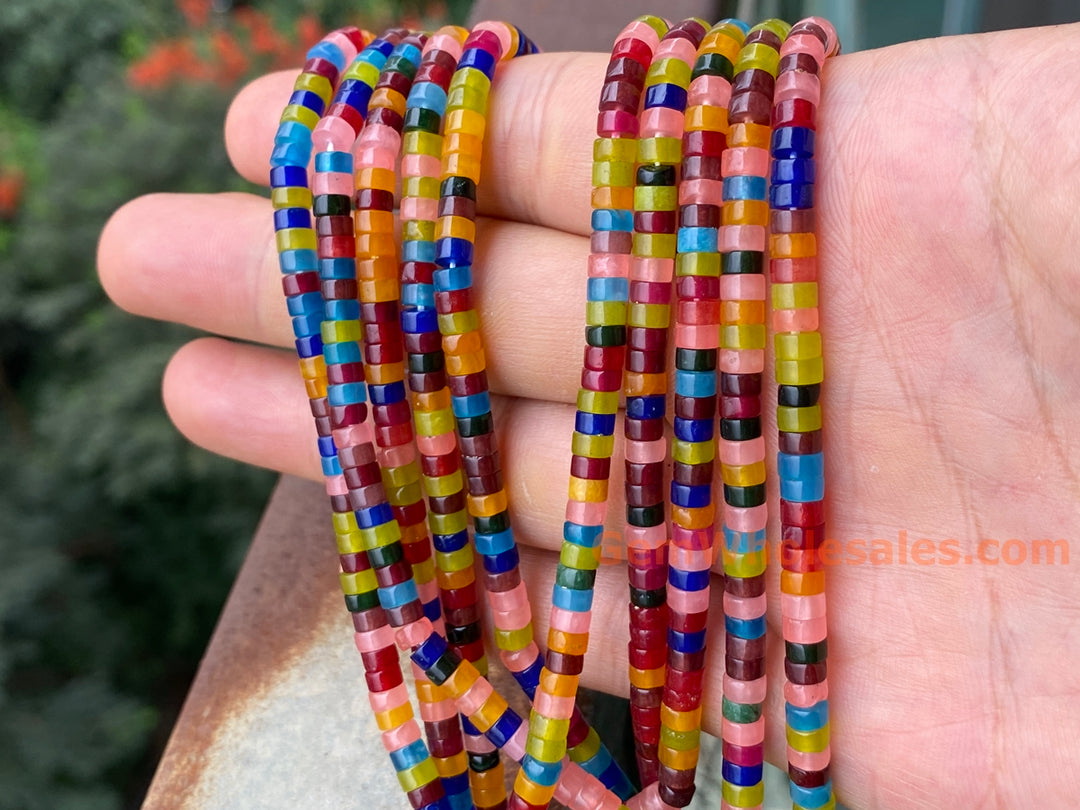 2x4mm Red blue green multi color Dyed jade Heishi beads, 15"
