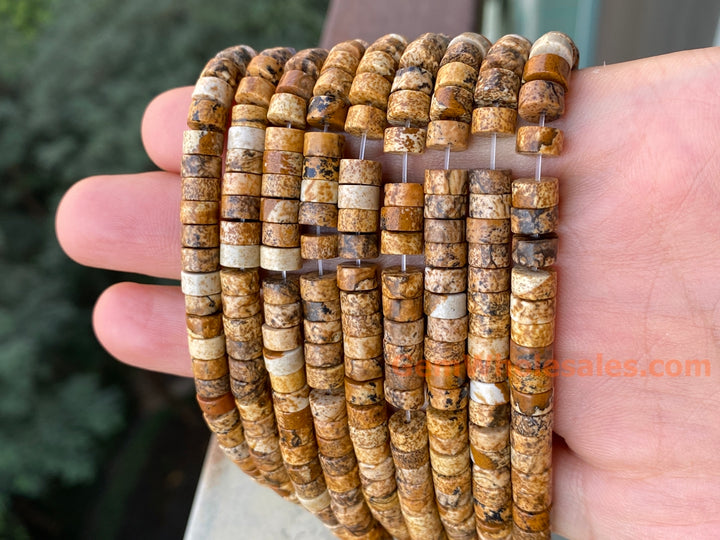 15" 3x6mm Natural picture stone heishi beads for jewelry making