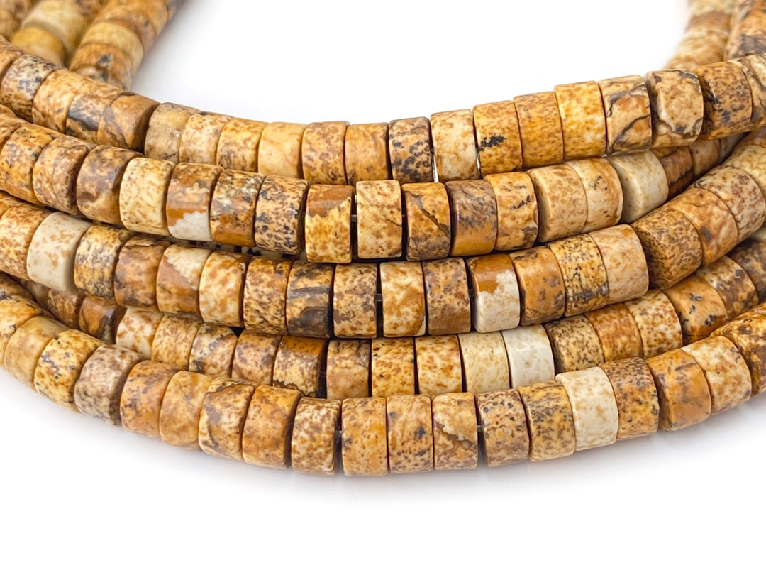 15" 3x6mm Natural picture stone heishi beads for jewelry making