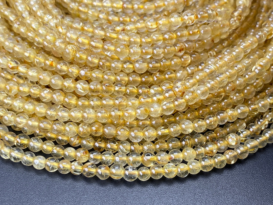 15" 3mm AA Natural golden hair rutilated quartz round crystal beads